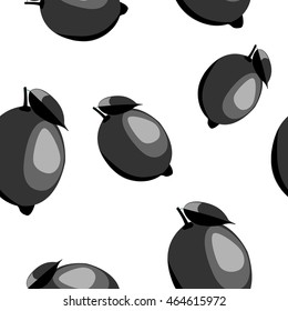 Seamless Pattern with black Silhouette Lemons different sizes.
