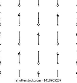 Seamless pattern with black silhouette of magic staff icon on white background. Magic wand, scepter, stick, rod. Vector illustration for design, web, wrapping paper, fabric, wallpaper.