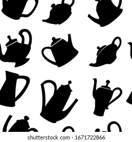 Patrón sin fisuras de teteras negras ilustraciones vectoriales planas sobre fondo blanco