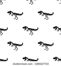 Seamless pattern with black silhouette tyrannosaur skeleton. Isolated on white background. Vector Illustration for t-shirt, fabric, web, background