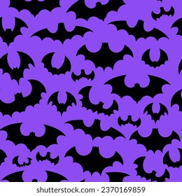 Seamless pattern of black silhouettes of bats