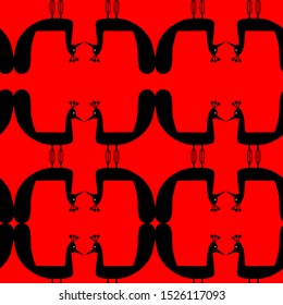 Seamless pattern black silhouettes of birds on red background