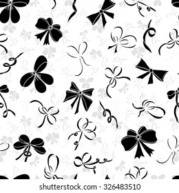 Seamless pattern with Black silhouettes of bows on a white background. Vector illustration.