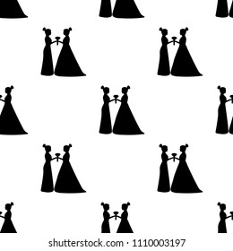 Seamless pattern with black silhouettes of the brides on the white background. Same-sex marriage. Vector illustration