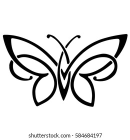 Seamless pattern of black silhouettes of butterflies on white background, hand-drawn illustration.