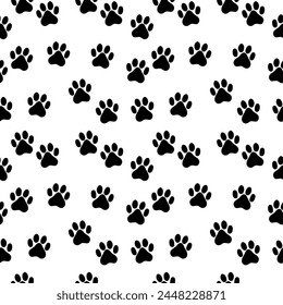 Seamless pattern with black silhouettes of a cat or dog on a white background, vector