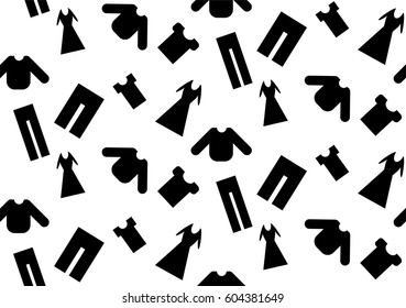 Seamless pattern with black silhouettes of clothes