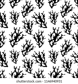 Seamless pattern with black silhouettes corals on white background