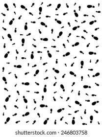 Seamless pattern with black silhouettes of footprints of shoes, vector
