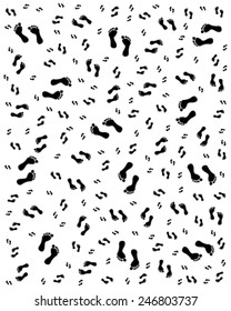 Seamless pattern with black silhouettes of man footprints, vector
