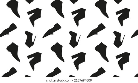 Seamless pattern with black silhouettes women's shoe. High heels. Clogs. Sandals. Endless print texture. White background - vector