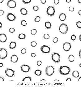 Patrón sin brillo con forma de elipse de lápiz dibujado a mano en un bosquejo negro sobre fondo blanco. Textura de grueso abstracto. Ilustración del vector