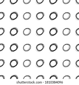 Seamless pattern with black sketch hand drawn pencil scribble ellipse shape on white background. Abstract grunge texture. Vector illustration