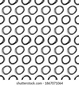 Seamless pattern with black sketch hand drawn pencil scribble ellipse shape on white background. Abstract grunge texture. Vector illustration