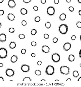 Patrón sin brillo con forma de elipse de lápiz dibujado a mano en un bosquejo negro sobre fondo blanco. Textura de grueso abstracto. Ilustración del vector