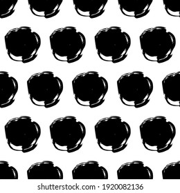 Seamless pattern with black sketch hand drawn pencil scribble circles shape on white background. Abstract grunge texture. Vector illustration