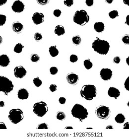 Seamless pattern with black sketch hand drawn pencil scribble circles shape on white background. Abstract grunge texture. Vector illustration