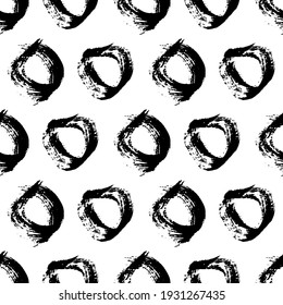 Seamless pattern with black sketch hand drawn brush scribble circles shape on white background. Abstract grunge texture. Vector illustration