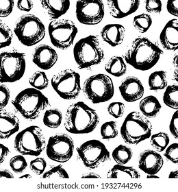 Seamless Pattern With Black Sketch Hand Drawn Brush Scribble Circles Shape On White Background. Abstract Grunge Texture. Vector Illustration