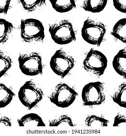 Seamless pattern with black sketch hand drawn brush scribble circles shape on white background. Abstract grunge texture. Vector illustration