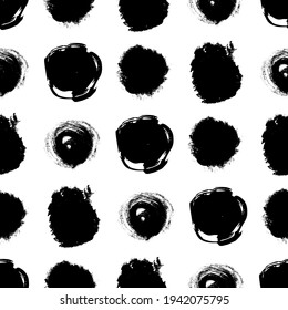 Seamless pattern with black sketch hand drawn pencil scribble circles shape on white background. Abstract grunge texture. Vector illustration