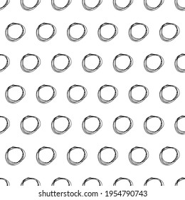 Patrón sin inconvenientes con el boceto negro dibujado a mano forma círculos de garrapatas sobre fondo blanco. Textura de grueso abstracto. Ilustración del vector