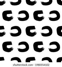 Seamless pattern with black sketch hand drawn brush scribble circles shape on white background. Abstract grunge texture. Vector illustration