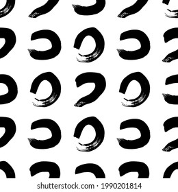 Seamless pattern with black sketch hand drawn brush scribble circles shape on white background. Abstract grunge texture. Vector illustration
