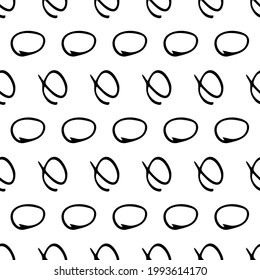 Seamless pattern with black sketch hand drawn round squiggle  shape on white background. Abstract grunge texture. Vector illustration