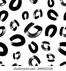 Seamless pattern with black sketch hand drawn brush scribble circles shape on white background. Abstract grunge texture. Vector illustration