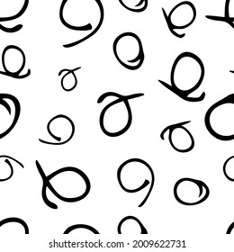 Seamless pattern with black sketch hand drawn round squiggle  shape on white background. Abstract grunge texture. Vector illustration
