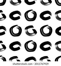 Seamless pattern with black sketch hand drawn brush scribble circles shape on white background. Abstract grunge texture. Vector illustration