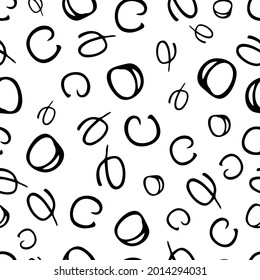 Seamless pattern with black sketch hand drawn round squiggle  shape on white background. Abstract grunge texture. Vector illustration