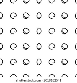Seamless pattern with black sketch hand drawn round squiggle  shape on white background. Abstract grunge texture. Vector illustration