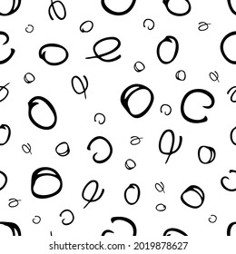 Seamless pattern with black sketch hand drawn round squiggle  shape on white background. Abstract grunge texture. Vector illustration