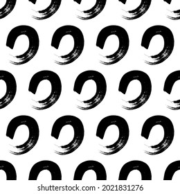 Seamless pattern with black sketch hand drawn brush scribble circles shape on white background. Abstract grunge texture. Vector illustration