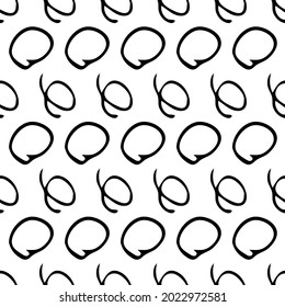 Seamless pattern with black sketch hand drawn brush scribble circles shape on white background. Abstract grunge texture. Vector illustration
