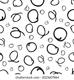 Seamless pattern with black sketch hand drawn brush scribble circles shape on white background. Abstract grunge texture. Vector illustration