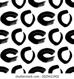 Seamless pattern with black sketch hand drawn brush scribble circles shape on white background. Abstract grunge texture. Vector illustration