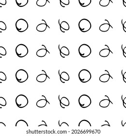 Seamless pattern with black sketch hand drawn brush scribble circles shape on white background. Abstract grunge texture. Vector illustration