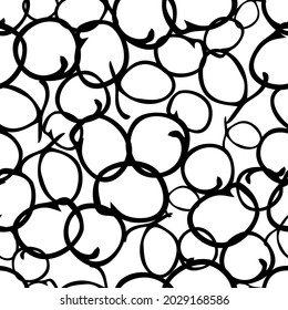 Seamless pattern with black sketch hand drawn brush scribble circles shape on white background. Abstract grunge texture. Vector illustration