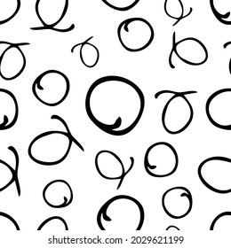 Seamless pattern with black sketch hand drawn brush scribble circles shape on white background. Abstract grunge texture. Vector illustration