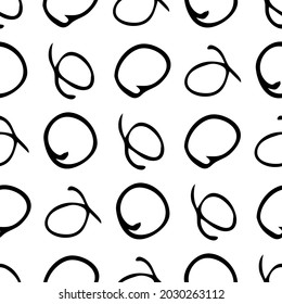 Patrón sin inconvenientes con el boceto negro dibujado a mano forma círculos de garrapatas sobre fondo blanco. Textura de grueso abstracto. Ilustración del vector