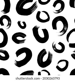 Seamless pattern with black sketch hand drawn brush scribble circles shape on white background. Abstract grunge texture. Vector illustration