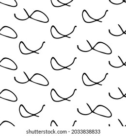 Seamless pattern with black sketch hand drawn round squiggle  shape on white background. Abstract grunge texture. Vector illustration