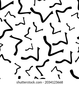 Seamless pattern with black sketch hand drawn squiggle  shape on white background. Abstract grunge texture. Vector illustration