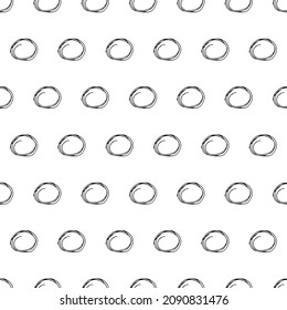 Seamless pattern with black sketch hand drawn brush scribble circles shape on white background. Abstract grunge texture. Vector illustration