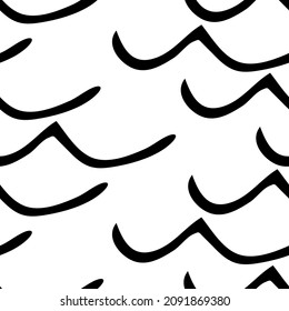 Seamless pattern with black sketch hand drawn squiggle  shape on white background. Abstract grunge texture. Vector illustration