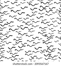 Seamless pattern with black sketch hand drawn squiggle  shape on white background. Abstract grunge texture. Vector illustration