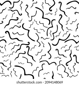 Seamless pattern with black sketch hand drawn squiggle  shape on white background. Abstract grunge texture. Vector illustration